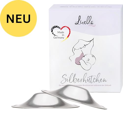 Image of LIVELLA - Original Silver Nursing Cups - Made in Germany with 999 Silver - Universal Fit - Protect and Soothe Sore Nipples - Silver Nipple Shields for Breastfeeding - FDA-Registered
