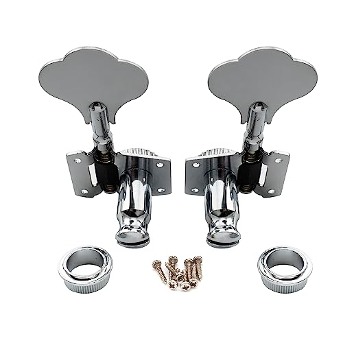 Image of Musiclily Basic 2R2L 24:1 Ratio Open Gear Machine Heads Tuners Tuning Pegs Keys with Clover Button for Ibanez Style Electric Bass, Chrome