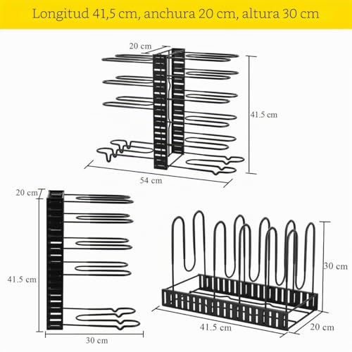 Miniatura 2 de Toplife Organizador Y Soporte De Sartenes Y Ollas,Estante De Almacenamiento De Ollas Ajustable Con 3 Métodos De Bricolaje Para Almacenar Tapas De Ollas, Platos