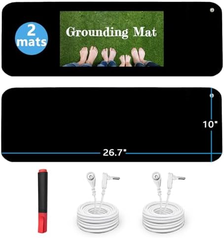 Grounding Mat Kit (2 Pack)-2 Grounding Mats (10 x 26.7") with Grounding Test Pen, 2 Straight Grounding Cords (15ft) - Indoor Grounding for Full Body Balance & Wellness Support