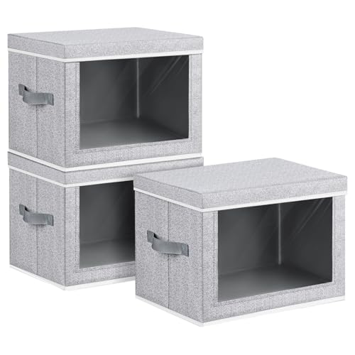 Image of Homsorout Storage Bins with Lids, 3 Pack Large Storage Cubes with Window, Closet Bins with Lids & Handles, Fabric Box for Organizing Clothes, Towels, Books, Blended