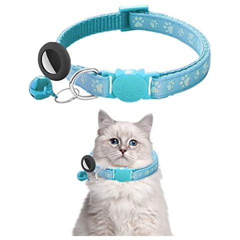 Airtag Cat Collar, Kitten Collar Reflective with Safety Clasp and Bell, Reflective Collar with Waterproof Airtag Holder, Adjustable 22-35 cm Cat Collar, Blue Cover