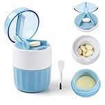 PAPAcroscoma Coupe-comprimés Mortier à comprimés : broyeur de comprimés 3 en 1 avec compartiment à comprimés et brosse de nettoyage, boîte à médicaments multifonctionnelle Mortier à pilules