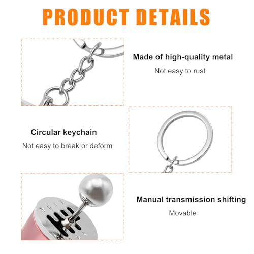 Kewucn Car Shifter Gear Keychain, Creative 6 Speed Manual Transmission Shift Lever Keyring, Auto Gearbox Shifter Key Chain (Light Pink)