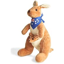 BOHS Kangaroo Stuffed Animal Toy with Joey in Pouch and Australia Scarf - Soft and Cuddly Plush Toy for Kids - 11.8 inches