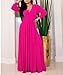 Sexyshine Women's Deep V Neck Long Sleeve Wrapped Maxi Dress High Waist Pleated Belted Party Cocktail Long Dress(25364RO,L) Rose