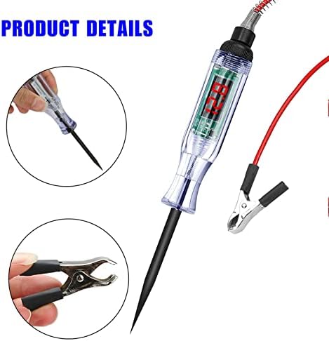 LVYXON Digital LCD Automotive Circuit Tester, 3-24V Test Light with 180cm Extended Spring Wire, Car Electrical System Tester with Sharp Stainless Probe Car Tester