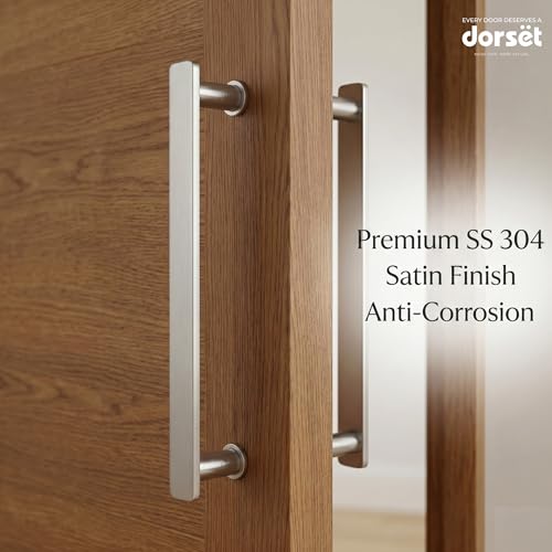 Image of Dorset SS Eden Pull Handle 8 Inch | SS 304 Stainless Steel Door Pull Handle Pair | Heavy Duty, Anti-Corrosion | for Main Door, Wooden & Glass Doors | Satin Silver | ED08PSS