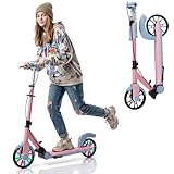 COSTWAY Scooter Roller klappbar, Tretroller 3-Fach höhenverstellbar mit 2 leuchtenden Rädern & Ständer, Cityroller Aluminium, Kickscooter 100kg Belastbar für Kinder, Jugendliche & Erwachsene (Rosa)