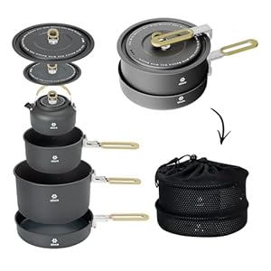 Alocs Portable Camping Cookware – Upgraded Handle, Non-Stick Camping Pan Set for Outdoor Kitchen, Picnic, Hiking and Fishing