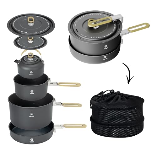 Alocs Camping Cookware, Portable Non-Stick Camping Pan Set with Enhanced Handle, Ideal for Outdoor Kitchen, Picnic, Hiking and Fishing by Alocs - Used condition - US$60.18