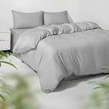 HOT SLEEPER SHEETS Full/Queen Duvet Cover Set, 100% Viscose Derived from Bamboo, 3 Pieces, 1 Zipper Closure Duvet Cover (90'x90') and 2 Pillowcases (20'x30') Cooling & Silky Soft (Light Grey)