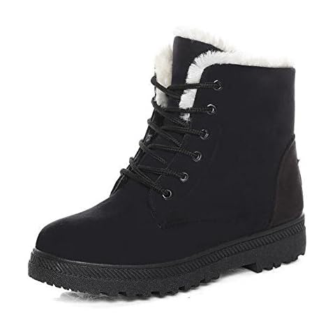 Alicegana Women Winter Boots Snow: Warm Cotton Fur Lined Winter Shoes Lace Up Comfortable Non Slip Ankle Platform Boots Outdoor Cover