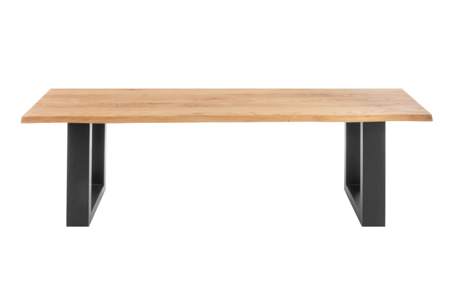 SAM Sitzbank 140x42 cm Enrico, Eichenholz massiv + geölt, schwarz lackiertes Kufengestell Metall, Esszimmerbank, echte Baumkante, Holzbank Massivholz, Baumkantenbank
