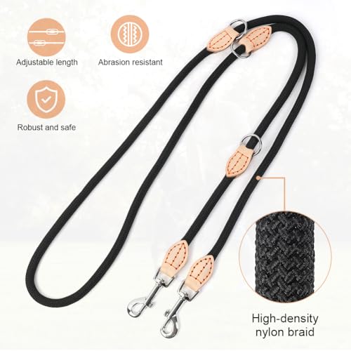 VSSHE Hundeleine Doppelleine für 2 Hunde, 2.1m Verstellbare Doppelleine & Freihandleine, Robuste Nylon, Verstellbar Hundeleine für Große und Mittlere Hunde, Kraft bis 200 kg, Vielseitig Führleine