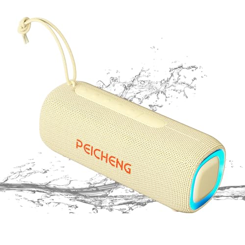 Image of PEICHENG Bluetooth Speaker, Portable Wireless Clear Loud Stereo Sound IPX5 Waterproof with RGB Lights BT5.3 Long Playtime TWS Pairing,for Home Party Outdoor Beach,Great Gift Choice (Beige)
