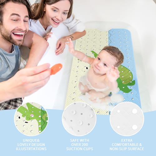 Image of PRATIQUE Kids Bath Mat for Tub Non Slip,40 X 16 Inch Extra Long Kids Bathtub Mat Crocodile Bathtub Shower Mat Safety Anti Slip with Suction Cups and Drain Holes, Machine Washable