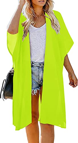 Image of Indian Trendy Women's Solid Puff Sleeve Kimono Long Cardigan Loose Cover Up Casual Blouse Top Chiffon