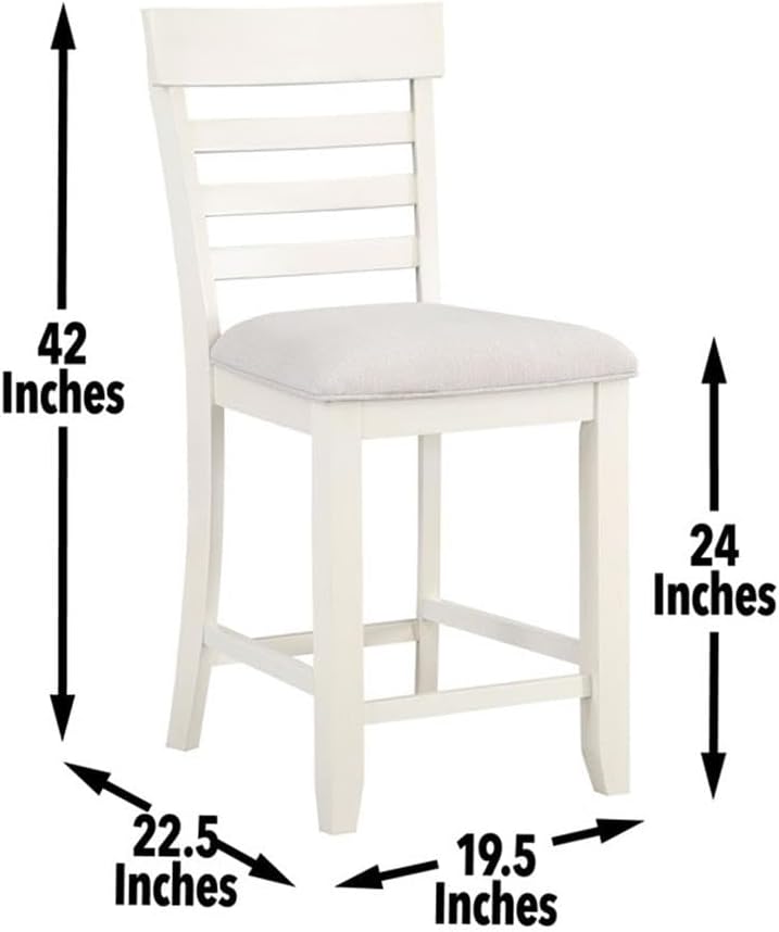 Pemberly Row Farmhouse Wood Counter Chair, 18.5" W x 22" D x 42" H, Off White Finish, Cream Upholstered Seat, Solid Wood Legs, Set of 2, Transitional Style Kitchen or Dining Area Seating