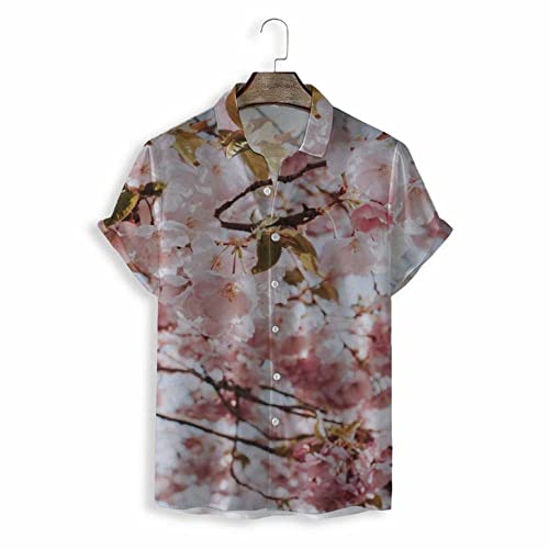 Chemise hawaïenne rose pour homme vêtement d'été à manches courtes imprimé tropical sakura