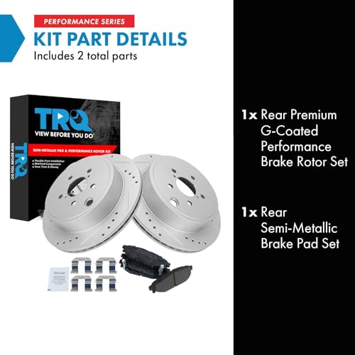 Image of TRQ Performance Rear Brake Pad and Rotor Set Semi Metallic G Coated Rotors Compatible with 2010-2014 Subaru Legacy