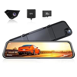 WOLFBOX 2.5K Mirror Dash Cam Backup Camera, 12 “IPS Full Touch Screen, Dual Lens Smart achteruitkijkspiegel voor auto’s en vrachtwagens, Sony IMX335 HDR Stream Media met nachtzicht en LDWS, Gratis 32GB TF-kaart (G840H-1)