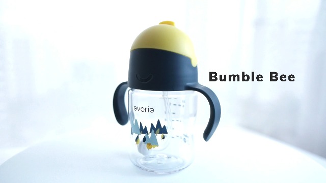 Evorie Weighted Straw Sippy Cup For Babies 6+ Months - Tritan Bumble Bee Design With Handles