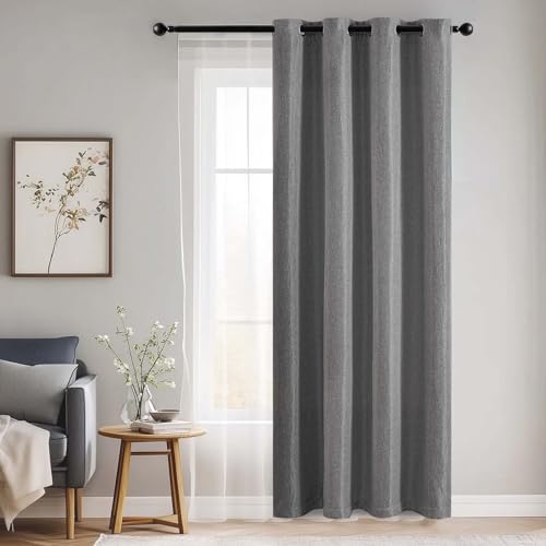 jinchan Linen Textured Curtain 84 Inch Long for Living Room Room Darkening Thermal Insulated Grommet Top Window Drape for Bedroom 52