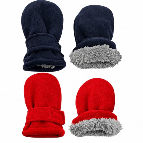 Image of N'Ice Caps Little Kids and Baby Easy-On Sherpa Lined Fleece Mittens - 2 Pair Pack
