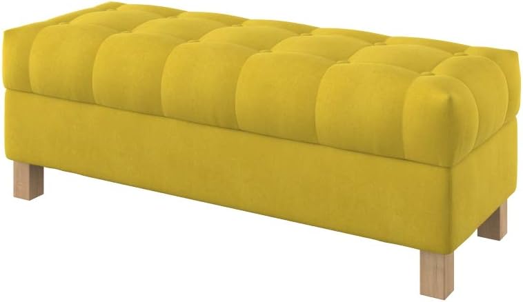 Furninero - Button Tufted Upholstered Opened Storage Bench Footstool Ottoman, squared legs, 120 cm wide, Majestic Velvet Yellow fabric (Stain Resistant)