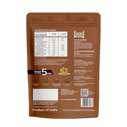 Image of Foodstrong Oats and Millets Double Choco Chip Pancake Mix, High Protein & Fibre, No Maida, No Refined Sugar - Made With Jaggery, Eggless Instant Breakfast Mix 250G (Pack Of 2)