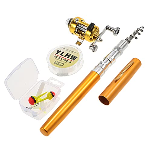 HUIOP Ensemble combiné de moulinet de canne à pêche Mini stylo de poche portable télescopique Canne à pêche et moulinet Ligne de pêche en alliage...