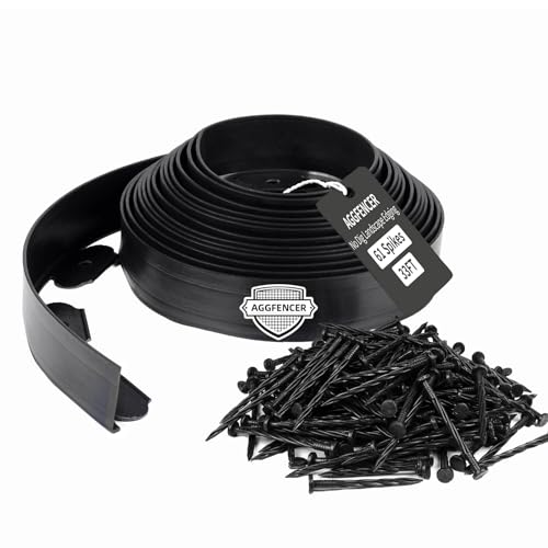 AggFencer 4 in x 33 Ft Garden Landscape Edging No Dig Garden Edging Border Kit with 61 Pcs Spikes for Flower Bed Lawn Yard Grass Black