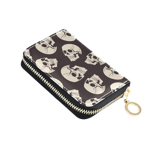 RFID Credit Card Holder Gothic Skull Leather With Zipper Card Case Wallet for Women Girls