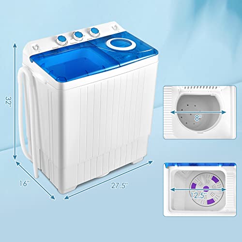 Giantex Portable Washing Machine, 26Lbs Washer And Spinner Combo,18 Lbs Washing 8 Lbs Spinning, Built-In Drain Pump, W/Timer Control, Dorm Apartment Twin Tub Mini Laundry Washer Blue White #TOP6