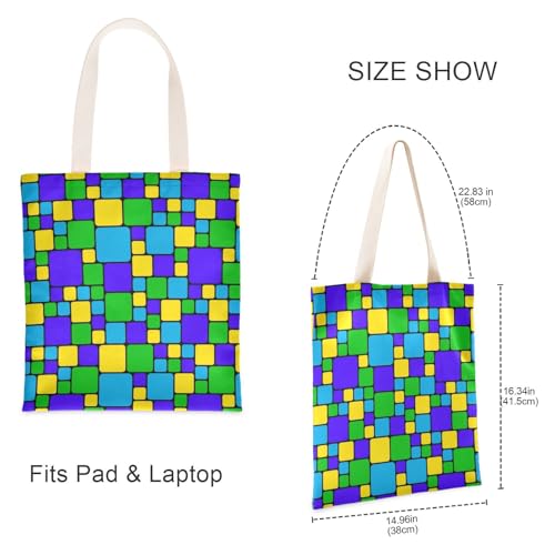 Colorful Squares Blue Green Small canvas tote bag for women with handles Reusable Tote Bag Canvas Totes for Daily Use Bolsa de lona3