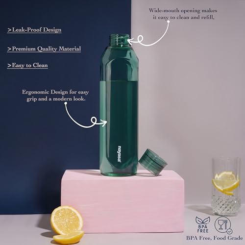 Image of Nayasa Space Plastic Water Bottle 1150 ml | Set of 6 | BPA-Free Fridge Bottle for Home, Office, School, Gym | Leak-Proof & Durable | Green
