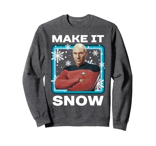 Image of Star Trek: The Next Generation Picard Make It Snow Portrait Sweatshirt, Adult Unisex, Dark Heather Grey, X-Large