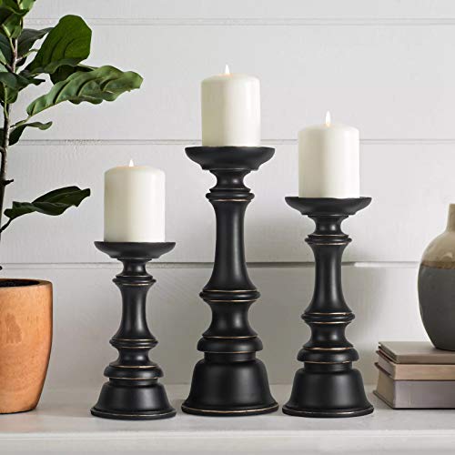 Resin Candle Holders Set Of 3- Home Decor Pillar Candle Stand, Coffee Table Decor Centerpieces For Fireplace, Living Or Dining Room Table (Black) #TOP6