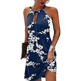 S Royal Blue Mixed Plum Women Summer Sleeveless Halter Neck Dresses 2025 Casual Floral Print Sun Dress for Party Beach Vacation