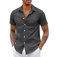 COOFANDY Chemise à Manches Courtes Hommes Été Chemises d'affaires Décontractées Coupe Régulière Boutonnée Chemises Habillée Slim Fit Gris Foncé XXL