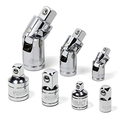 Powerbuilt 7 Piece Universal Joint and Socket Adaptor Set, U-Joint and Socket Extension Set, 1/4