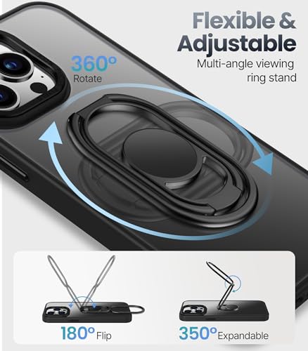 Image of Shields Up for iPhone 15 Pro Case with Stand, Phone Case Clear with Double Ring Holder [Adjustable & Foldable] Shockproof Protective Matte Cover for iPhone 15 Pro 6.1 inch - Frosted Black