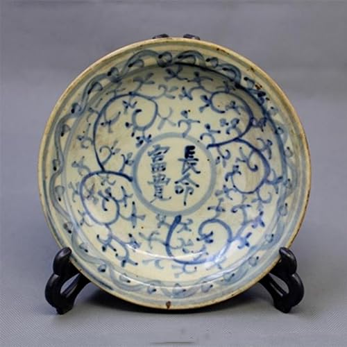 Antique Chinese Ming Dynasty Hand Painted Longevity Blue and White