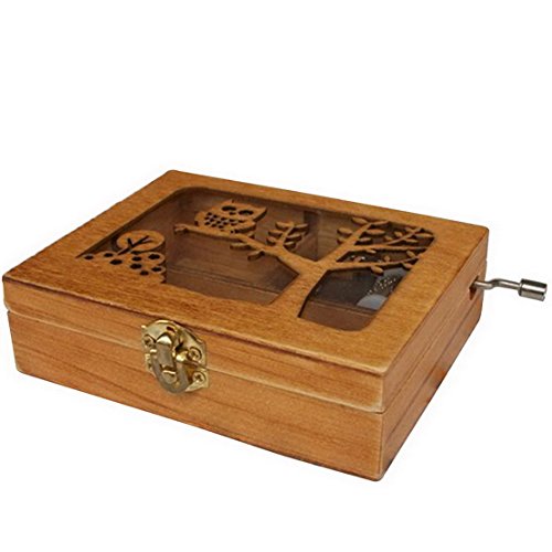 Engraved Wooden Music Box with an Owl Engraved On Top for Graduation/Birthdays