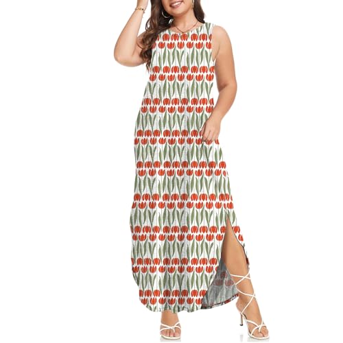 Image of Wolddress Womens 2026 Plus Size Sleeveless Tank Dress Casual Loose Sundress Split Summer Beach Long Maxi Dresses with Pockets