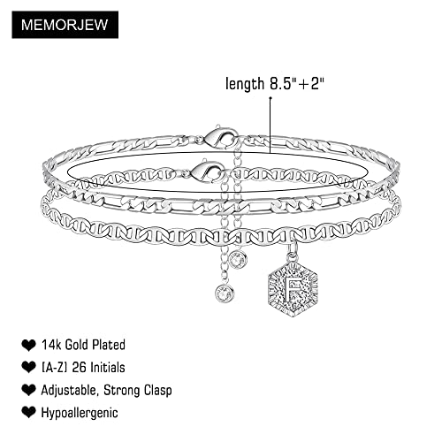Memorjew Ankle Bracelets for Women Initial Anklet, Silver-Plated Layered Anklet Letter F Initial Silver-Plated Anklets for Women - Thumbnail 2