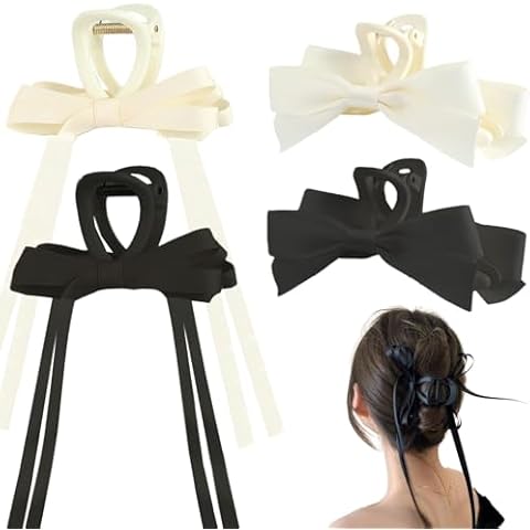 Kasmena 4 Pack Hair Accessories: Big Bow Claw Clips with Long Tassels, Medium Hair Clips with Ribbons, and Bow-knot Clips for Thin or Thick Curly Hair Cover