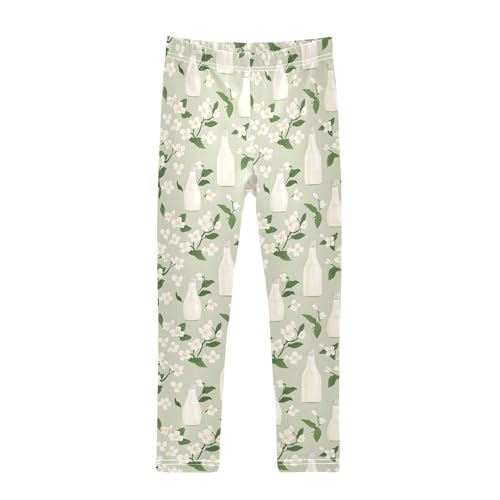 Milk Flower Pattern Girls Leggings Soft Stretch Workout Yoga Dance Pants for Kids Casual Tights