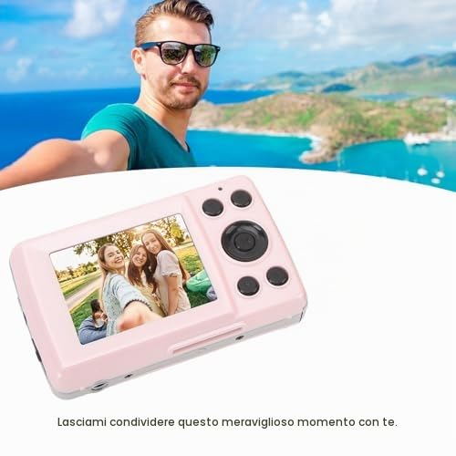 Fotocamera Digitale, Fotocamera Portatile FHD 1080P 16MP con Schermo da 2,4, Zoom Digitale 16X, Stabilizzazione Messa a Fuoco Automatica Videocamera per Vlogging per Bambini